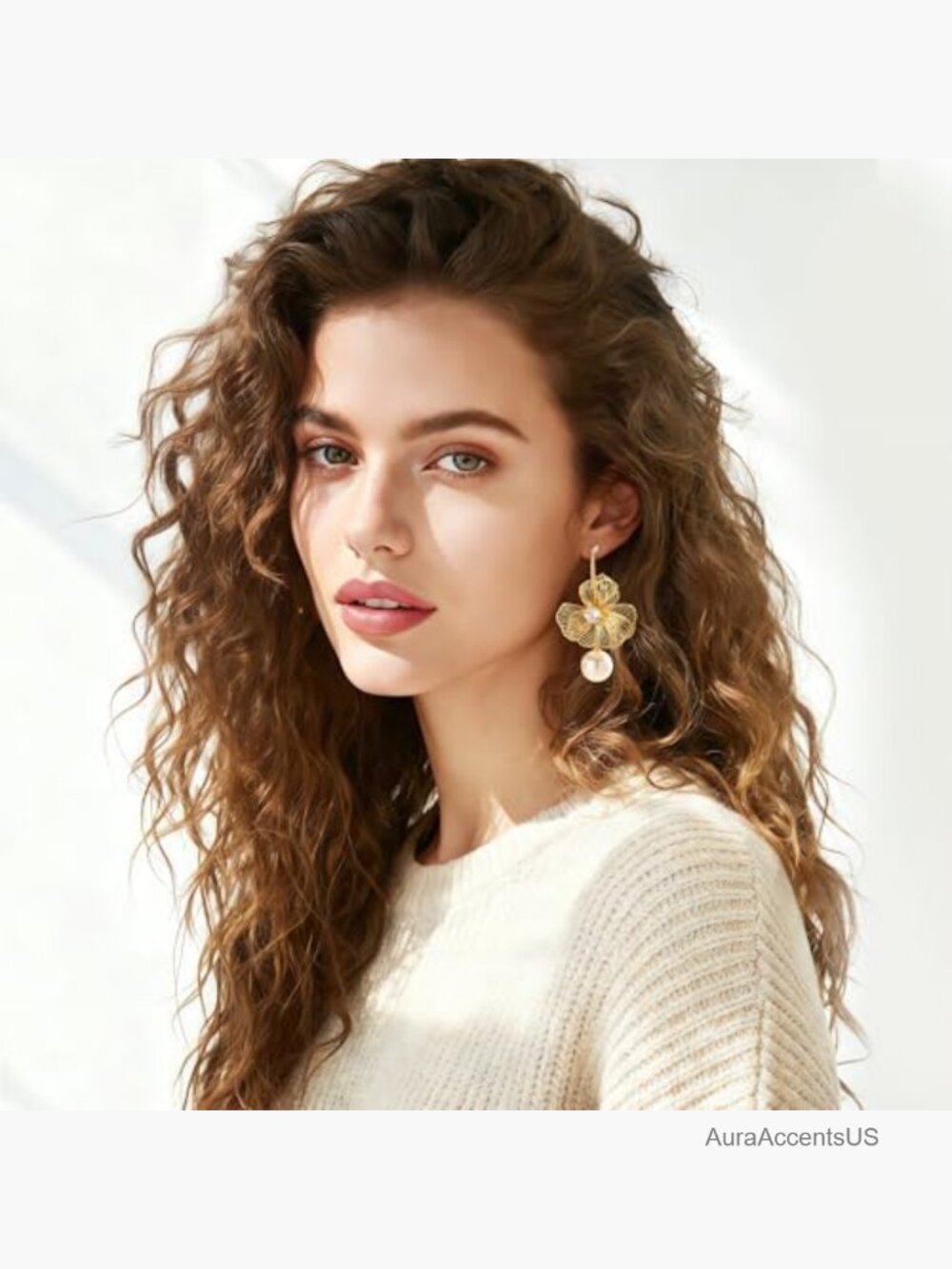 18k Gold Plated Flower Dangle Drop Earrings Trendy Lightweight Floral Jewelry - Picture 2 of 7
